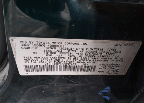 2003 Toyota Rav4 z USA, uszkodzony, nr VIN JTEHH20V036097409